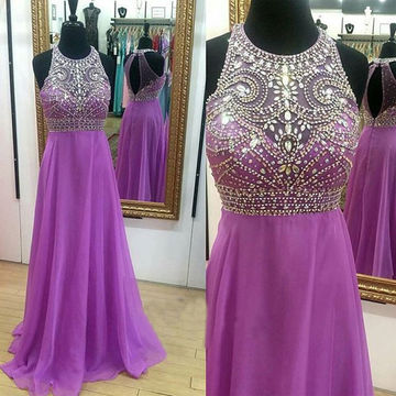 Crystal Detailing A-line Chiffon Prom Dresses 2017