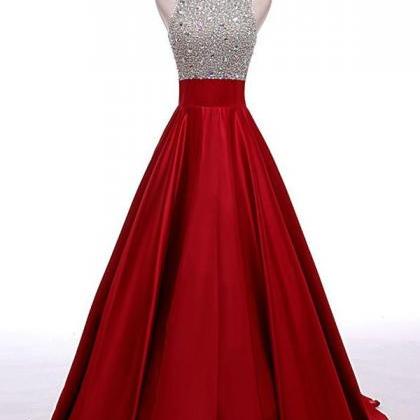 Beaded Red Beading A-line Prom Dresses, Prom..