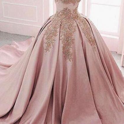 Pink Sweetheart Neck Satin Long Prom Dress,..
