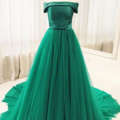 Simple Green Tulle Long Prom Dress, Green Evening..