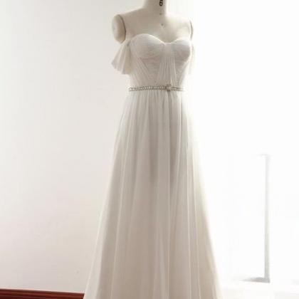 White Sweetheart Neck Chiffon Long Prom Dress,..