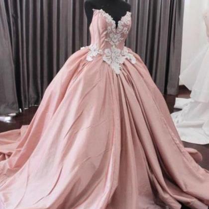 Unique Pink Lace Long Prom Gown, Pink Evening..