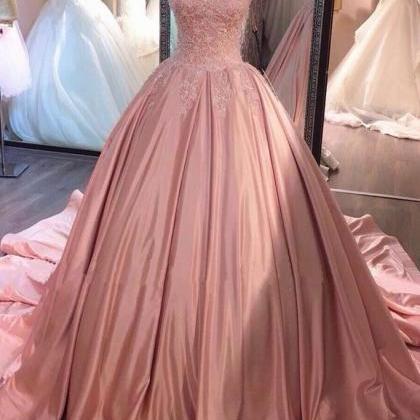 Pink Sweetheart Lace Long Prom Gown, Sweet 16..