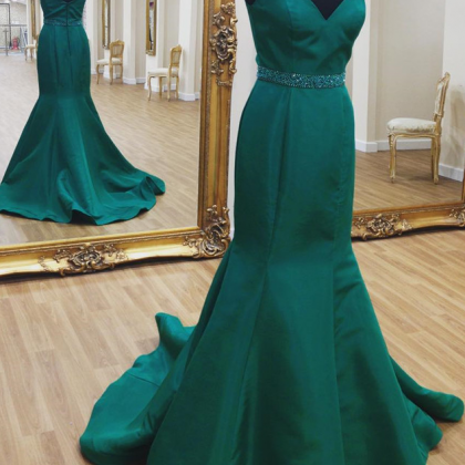 Green Prom Dress,mermaid Evening Dress,satin Prom..