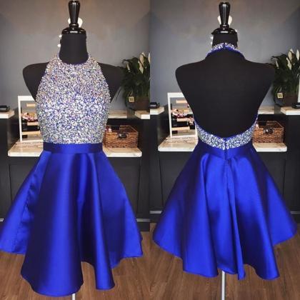 Halter Homecoming Dress,beaded Prom Gowns,short..