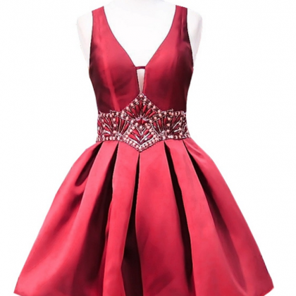 Sweet A-line V-neck Sheer Back Beaded Crystals 8th Grade Prom Dresses ...