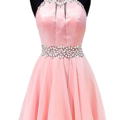 Real Picture Short Pink Homecoming Dress 2018 A-line Beaded Crystals ...