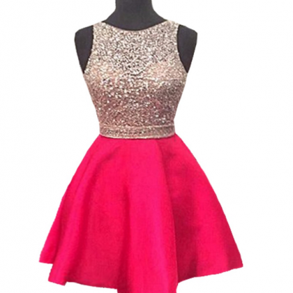 Sparkly Short Homecoming Dress 2018 Cute Pink Top..