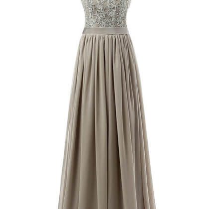 Chiffon Lace Appliques Beads Floor Length Laced Up..