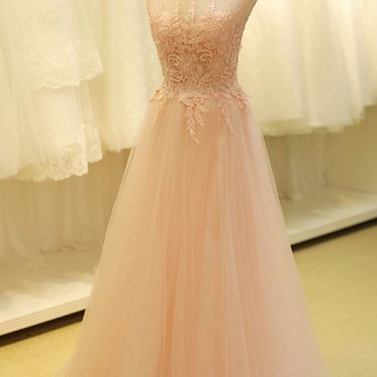 Pretty A-line Tulle Prom Dress Pink Beading And..