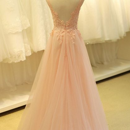 Pretty A-line Tulle Prom Dress Pink Beading And..