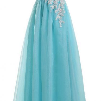 Elegant Appliques Tiffany Blue Organza Prom..