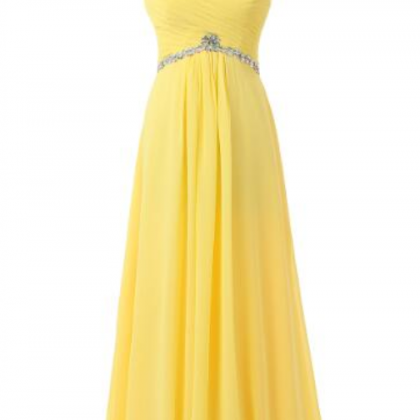 Sleeveless Yellow Color Floor Length Long Evening Formal Dress beaded
