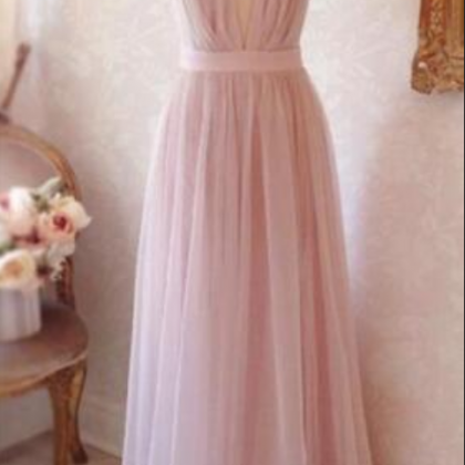 Sexy Light Pink Tulle Floor Length Of Prom Dresses..