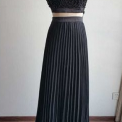 Two Pieces Prom Dress With Pleated Skirt