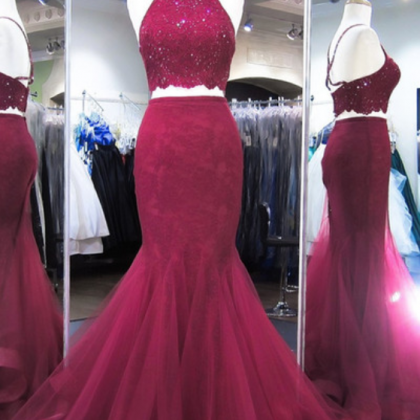 Stunning Two Pieces Mermaid Prom Dress - White