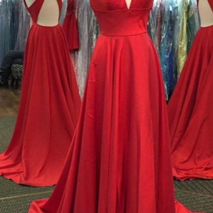 Custom Made Red V-neckline Long A-line Prom Dress