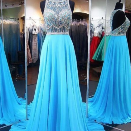 Charming Red Beaded Appliques Prom Dress Long Chiffon Evening Dress Y7732 main image 1