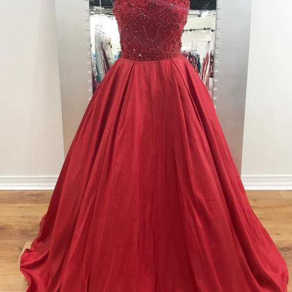 Halter Dark Red Long Prom Dress With Beads on Luulla