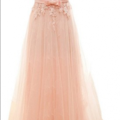 Blush Pink V-neckline Lace And Tulle A-line Prom..