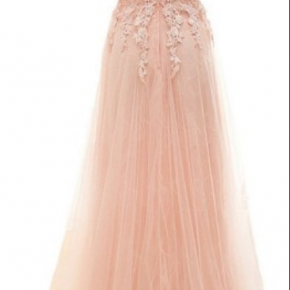 Blush Pink V-neckline Lace And Tulle A-line Prom..