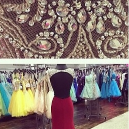 Leaf Lace Illusion Bodice Long Ball Gown Prom Dress With Slit - Hot Pink main image 0