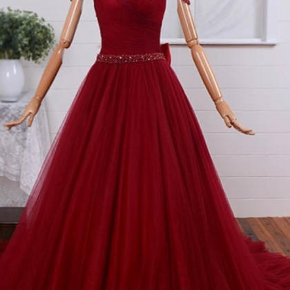 Red Sheer Beaded Ruched Ball Gown Prom Dress,..