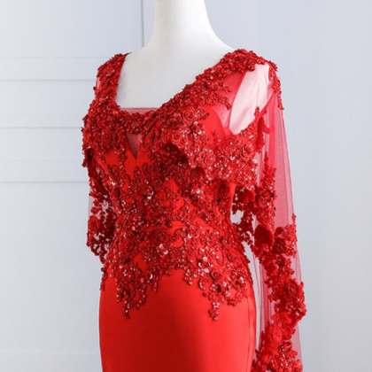 Pink Or Red Lace Mermaid Evening Gown Long Party..