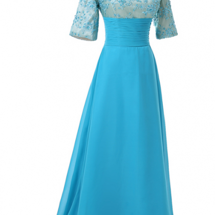 A Blue Evening Dress With A Short Sleeveless..