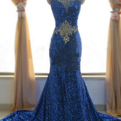 Sequin Prom Dresses , Royal Blue Mermaid Prom..