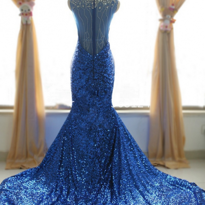 Sequin Prom Dresses , Royal Blue Mermaid Prom..