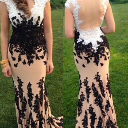 Appliques Queen Anne Sheer Back Prom Dresses Prom..