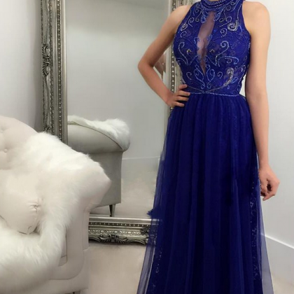Tulle Ball Gown, Sexy Blue Formal Evening Dress
