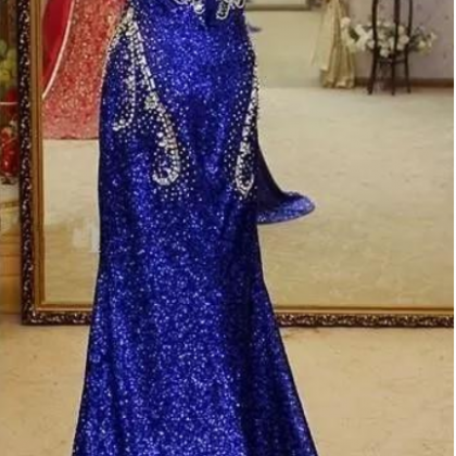 The Royal Blue - Neck Mermaid Evening Gown, A Real..