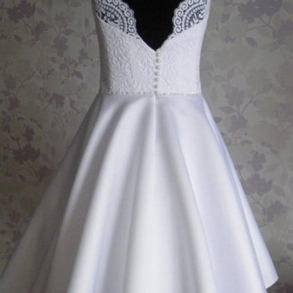 White Short Homecoming Dress A Line Sheer Lace..