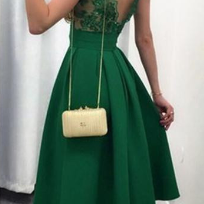 A-line Cap Sleeve Lace Party Dress In Green Prom..