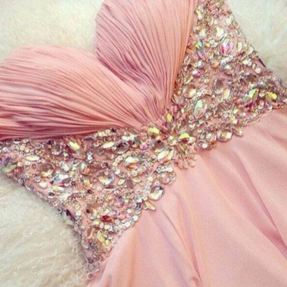 Pretty Pearl Pink Mini Chiffon Prom Dress With..