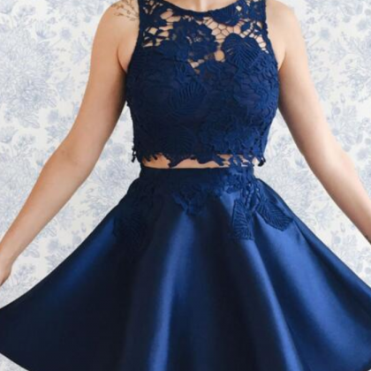 Navy Blue Sexy Youth Homecoming Dress, Two Short..