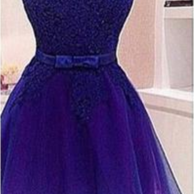 Purple Lace And Tulle Short Homecoming Dresses..