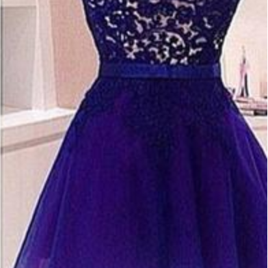 Purple Lace And Tulle Short Homecoming Dresses..