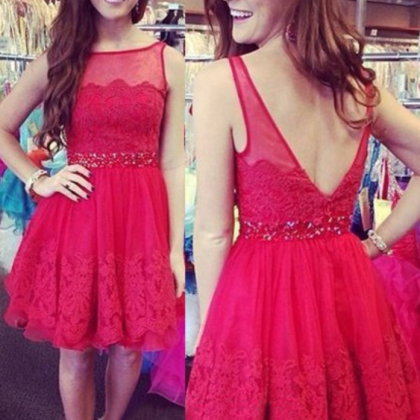 Red Tulle With Applique Short Mini Homecoming..
