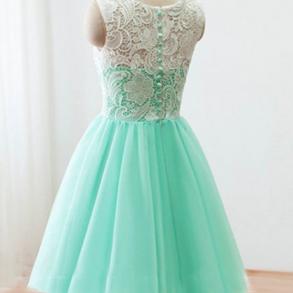 A Line Sage Homecoming Dresses , With Buttons Sleeveless Tulle Scoop ...