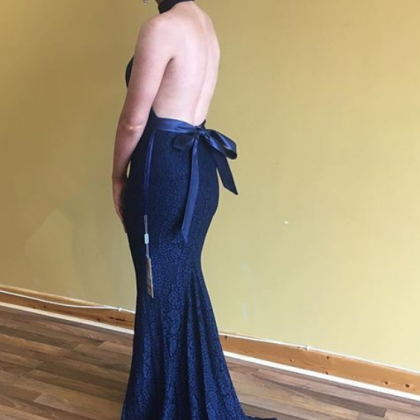 Sexy Open Back Graduation Dress,mermaid Navy Blue..