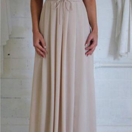 Nude Low-back With Elastic Waistband Prom Dress..