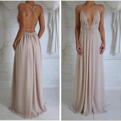 Nude Low-back With Elastic Waistband Prom Dress..