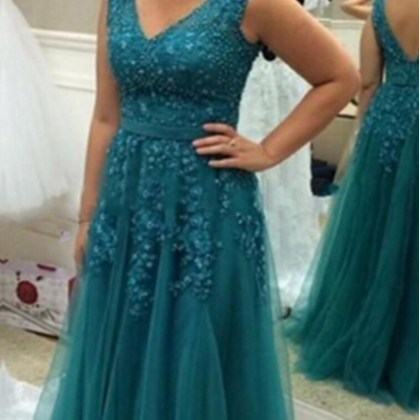 Vintage Lace Green Tulle A Line Prom Dresses, Lace..