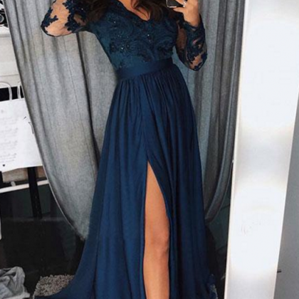 Charming Prom Dress, Sexy Long Sleeve Prom..