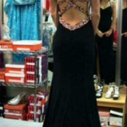 Spaghetti Straps V-neck Ruched Sweep Train Dress Ink Blue