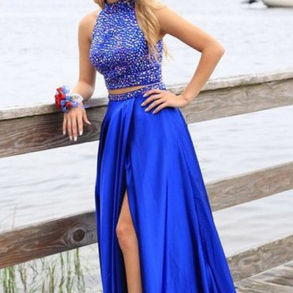 Royal Blue Prom Dresses,2 Piece Prom Gown,beading..