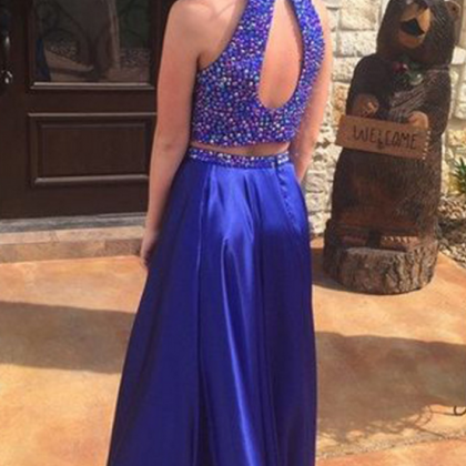 Royal Blue Prom Dresses,2 Piece Prom Gown,beading..